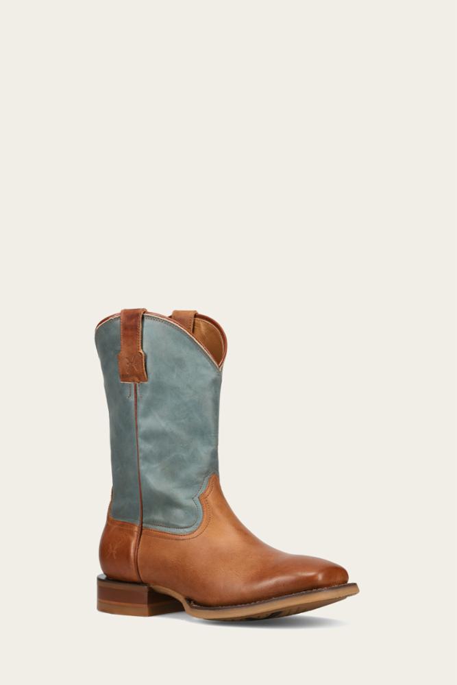 Frye Mens HAUSER ROPER TAN FADED DENIM – Frye Canada