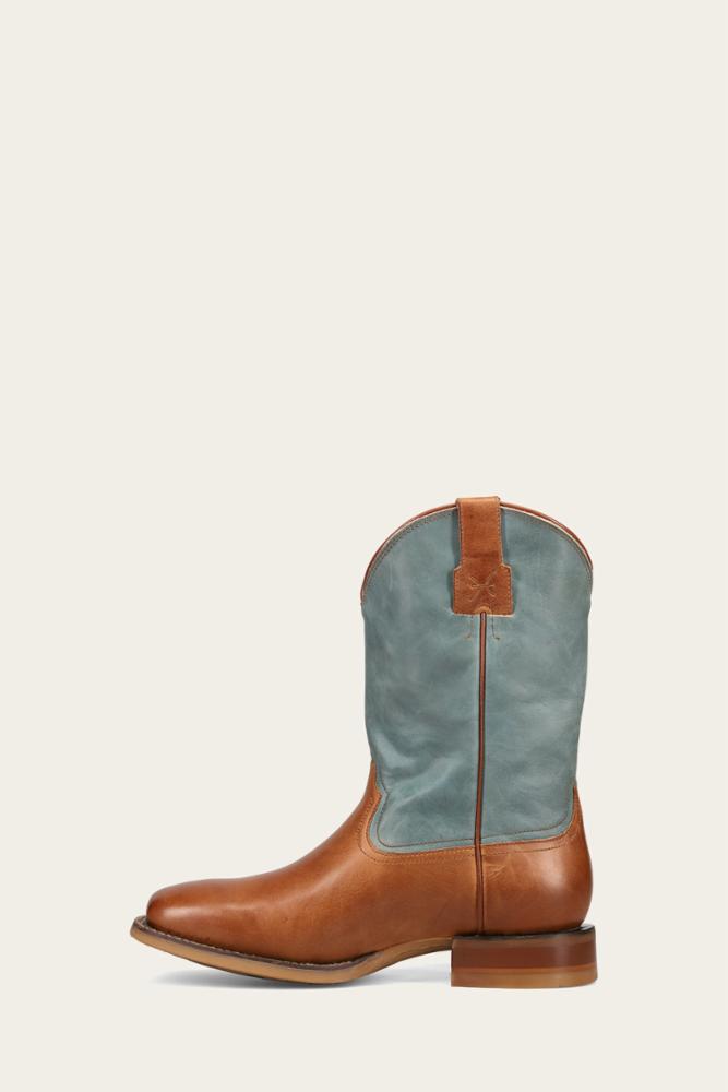 Frye Mens HAUSER ROPER TAN FADED DENIM – Frye Canada