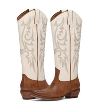 Load image into Gallery viewer, FRYE AND CO WOMEN IRLENE TALL DECO STITCH OFF WHITE/CARAMEL/BROWN