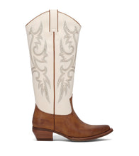 Load image into Gallery viewer, FRYE AND CO WOMEN IRLENE TALL DECO STITCH OFF WHITE/CARAMEL/BROWN