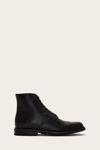 Frye Mens SETH CAP TOE LACE UP BLACK/OILED PULL UP